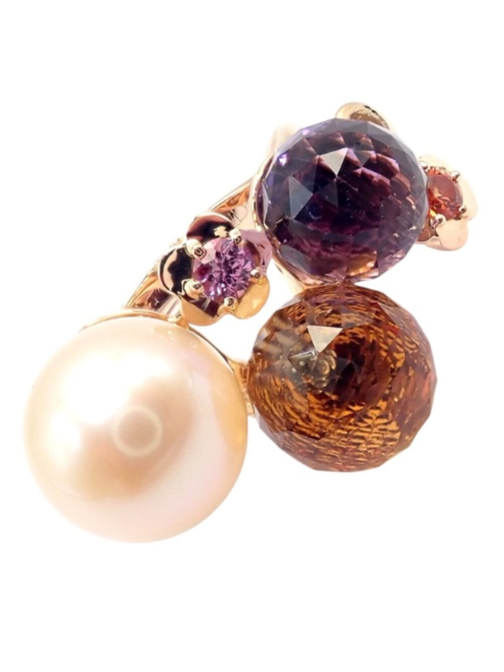 Chanel Mademoiselle 18k Rose Gold Diamond Amethyst Citrine Ring sz 5.75